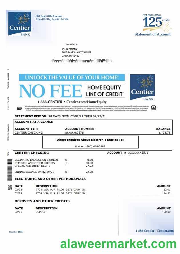 USA Indiana Centier bank word pdf